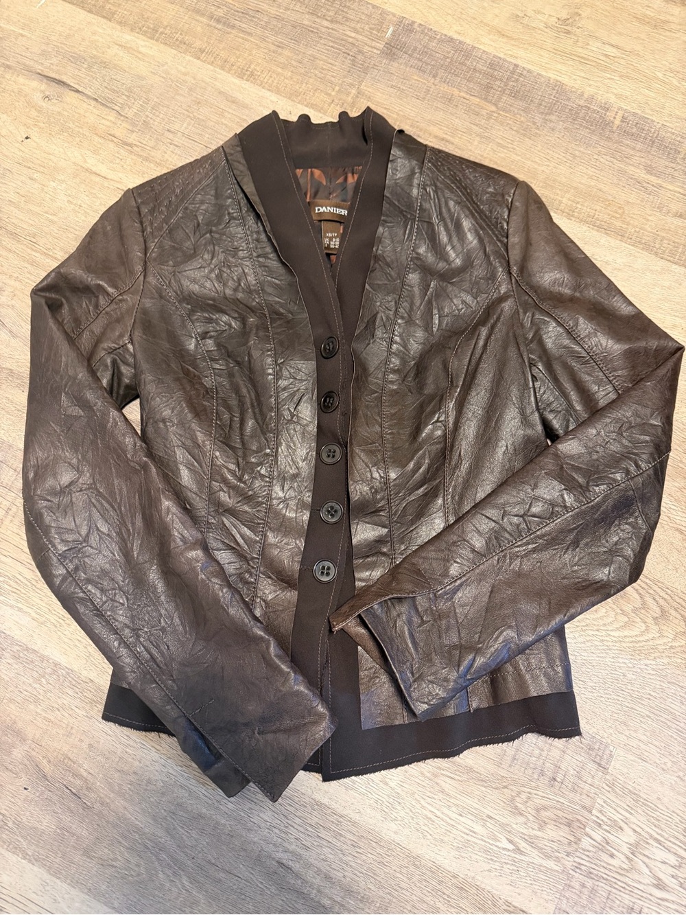 Danier Dark Brown Leather Button Cardigan Jacket